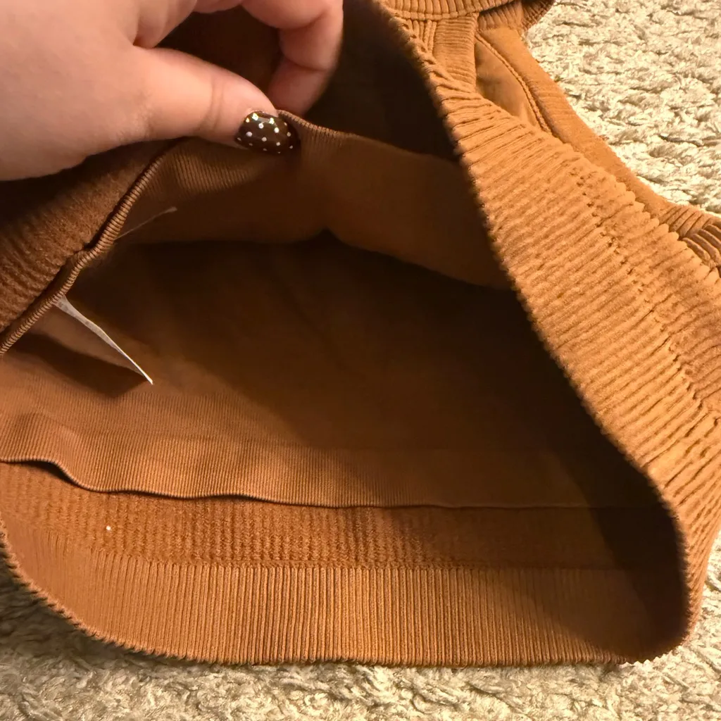 Aerie Brown Caramel Ribbed Superchill Seamless High Neck Bra Crop Top - size XL - Image 3