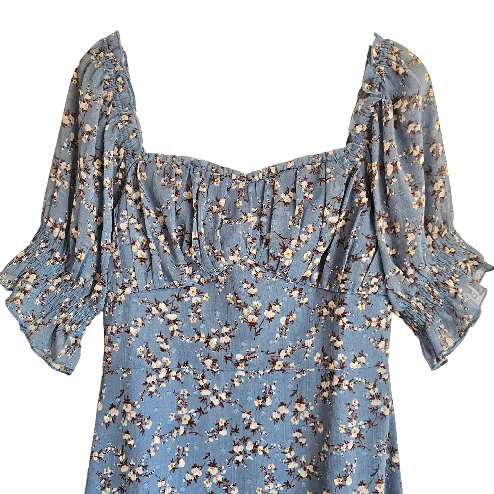 Two Sisters The Label Blue Floral Dress Swiss Dot Slit Midi Length Size‎ US 4 - Image 2