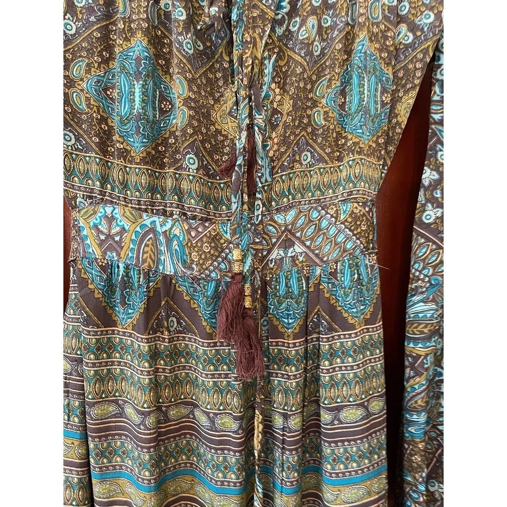 Karma highway tassel Ty Waist Bell, Sleeve BoHo, gypsy maxi dress Green Size undefined - Image 3