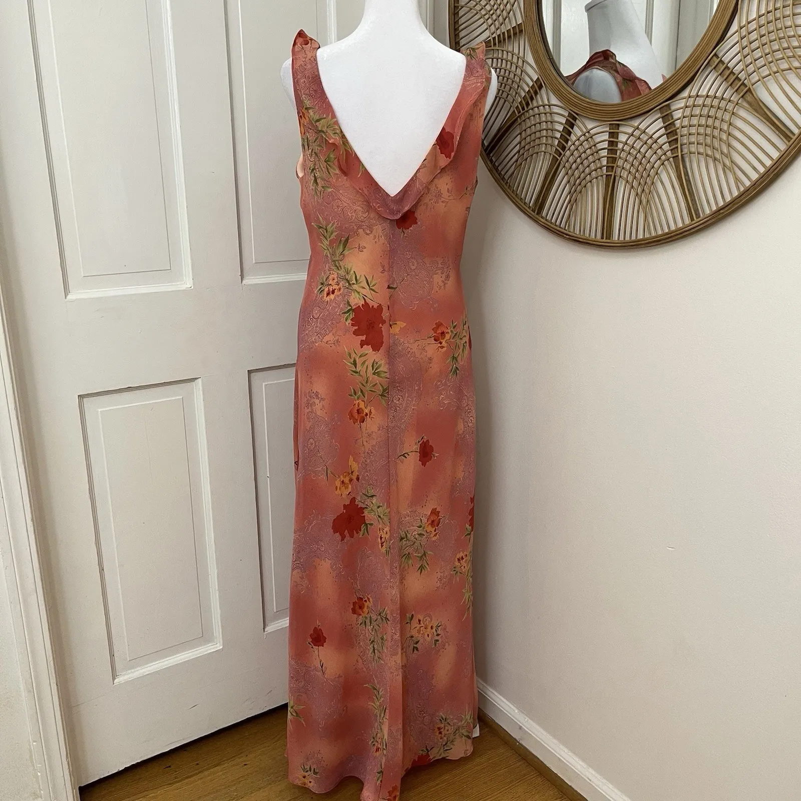 Vtg Y2K Floral Chiffon Sheer Overlay Maxi Dress Size 6 Fairy Grunge Flowy Floral - Image 5