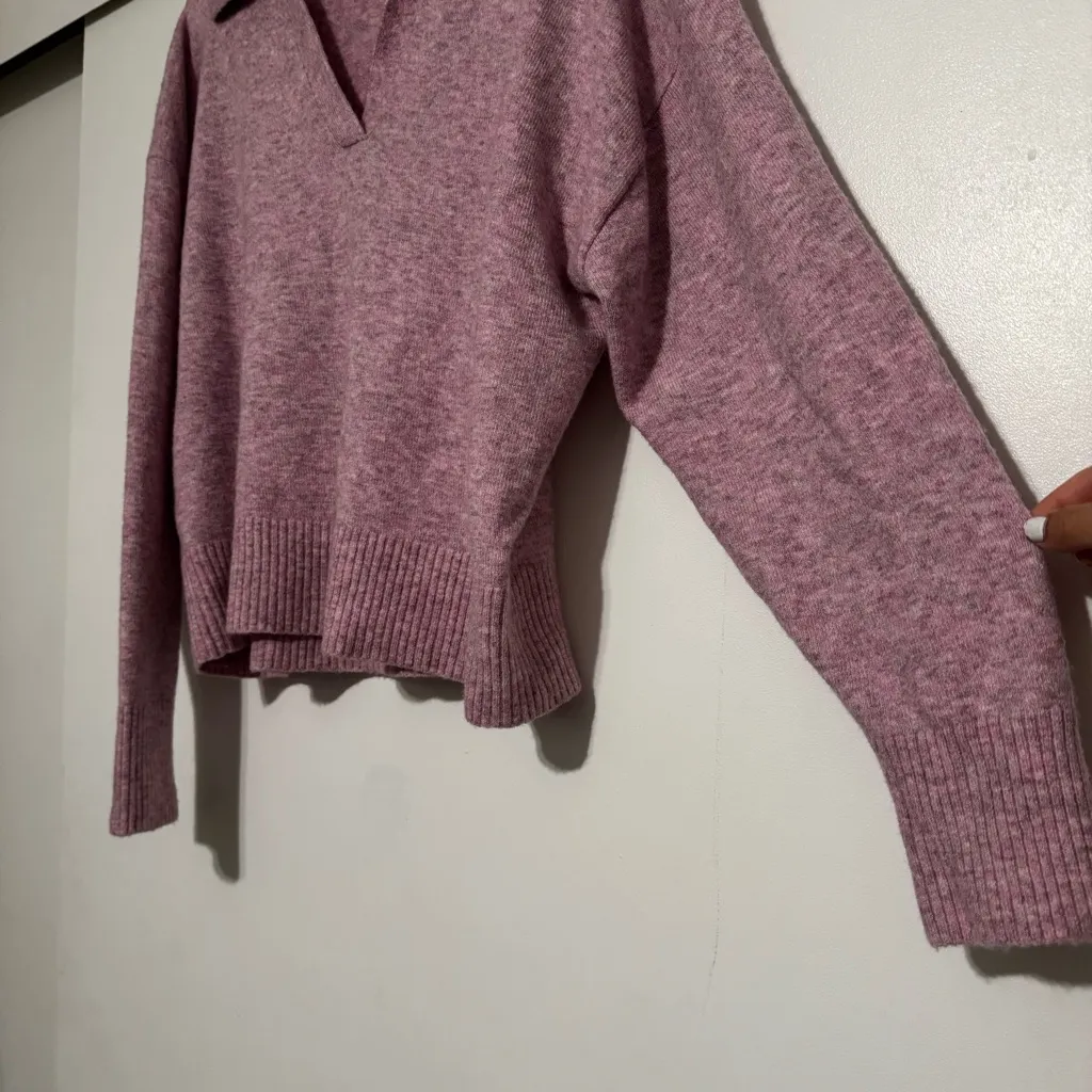 J. Crew Wool Collared V-neck Pink Sweater in Supersoft Yarn - Image 5