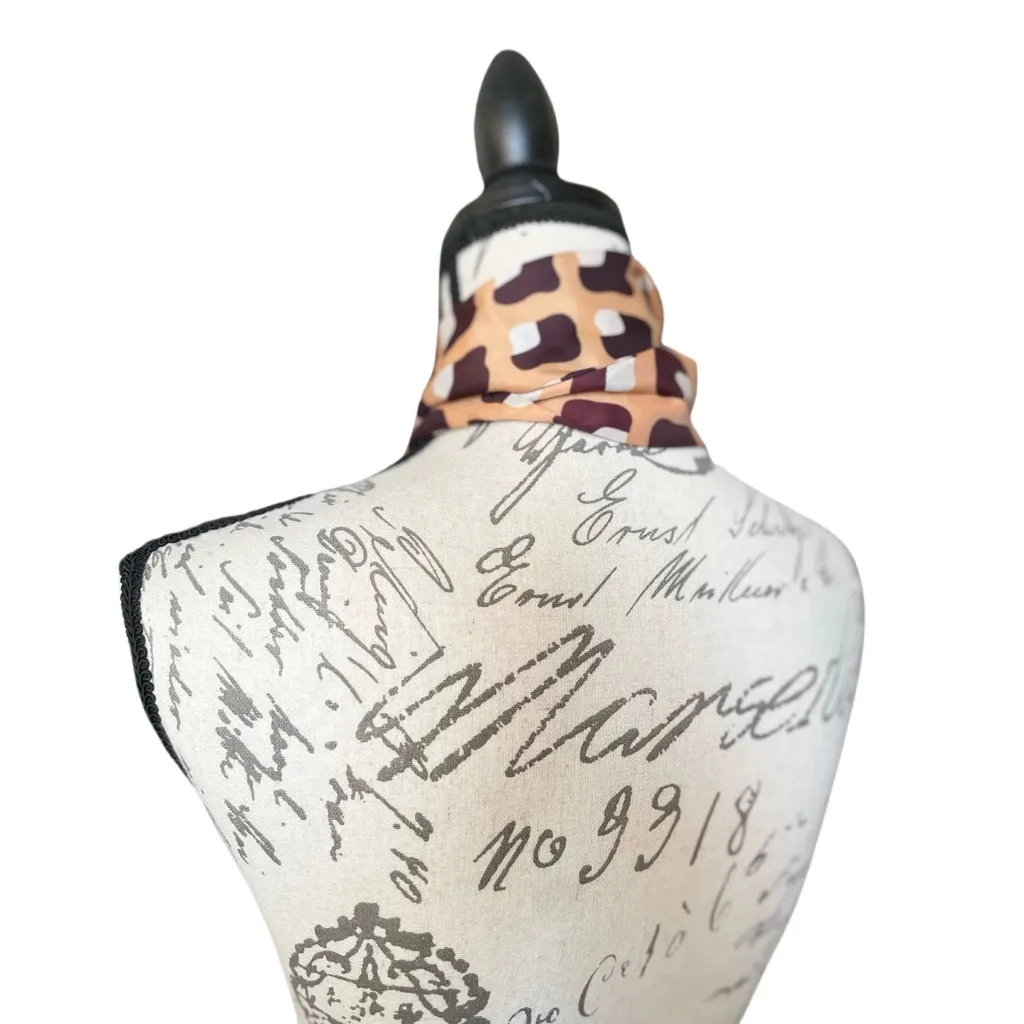 VTG Patterned Long Retro Scarf Tan Brown White 60s Fashion Neck Mod Op Art - Image 4