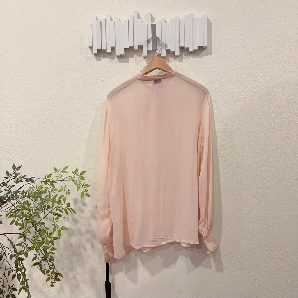 Pinko Peachy Sheer Long Sleeve Button Down Blouse Top with Tie Size 44/L NWT Pink - Image 6