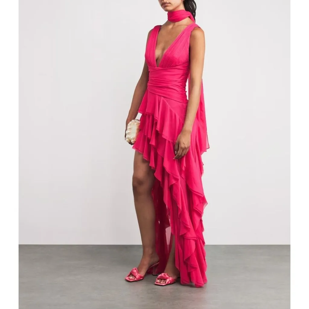 Alice + Olivia Holly Ruffle Maxi Dress With Scarf in Raspberry 2 New Womens Gown - Image 11