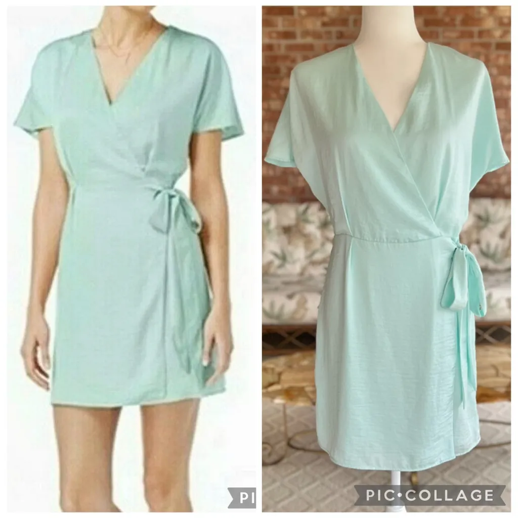 NWT Bar III Dress Mini Tie Waist Short Dolman Sleeve M Aqua Blue Garden Party - Image 2