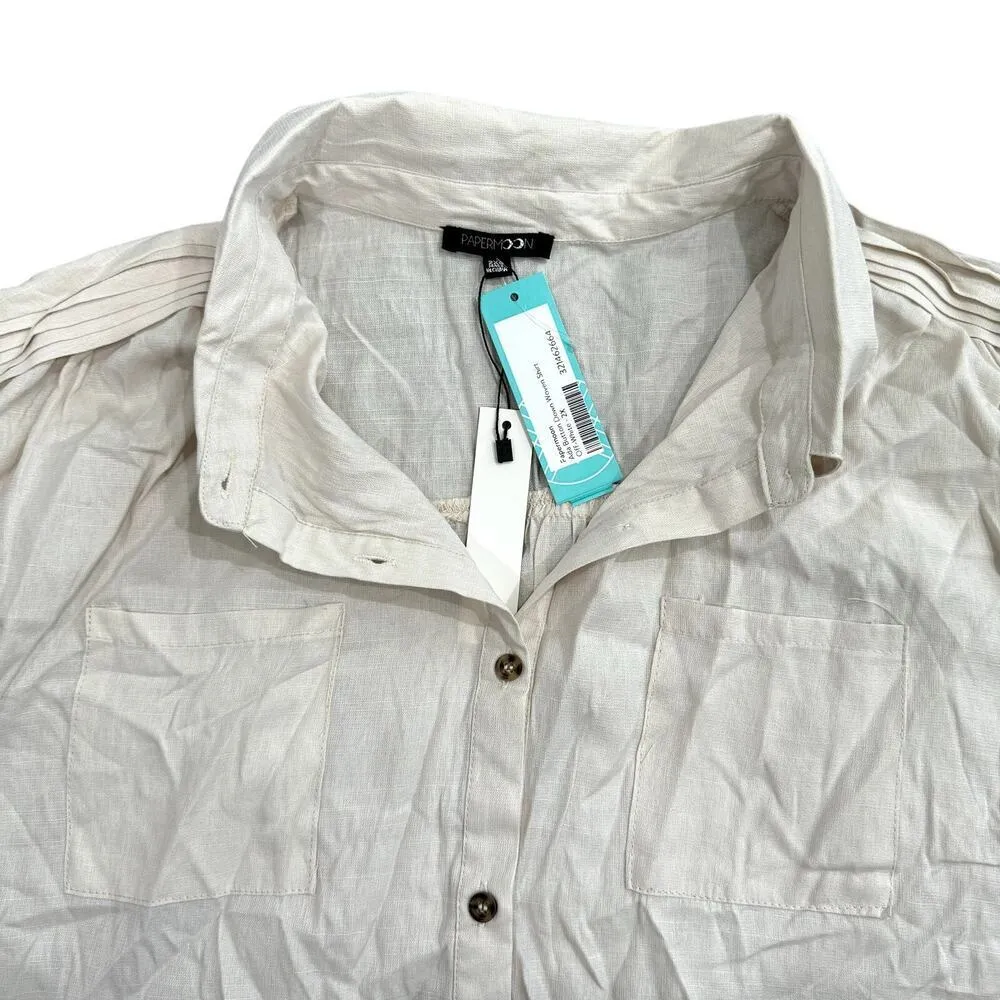 Papermoon Ada Button Down Woven Shirt in Off-White, Size 2X​​​ - Image 2