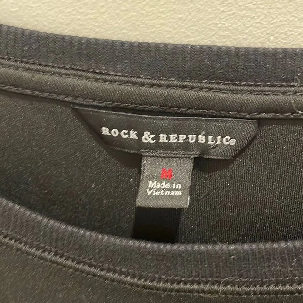 ROCK & REPUBLIC NOIR‎ France BLACKTIE CROPPED SEQUIN SWEATSHIRT Black Medium - Image 4