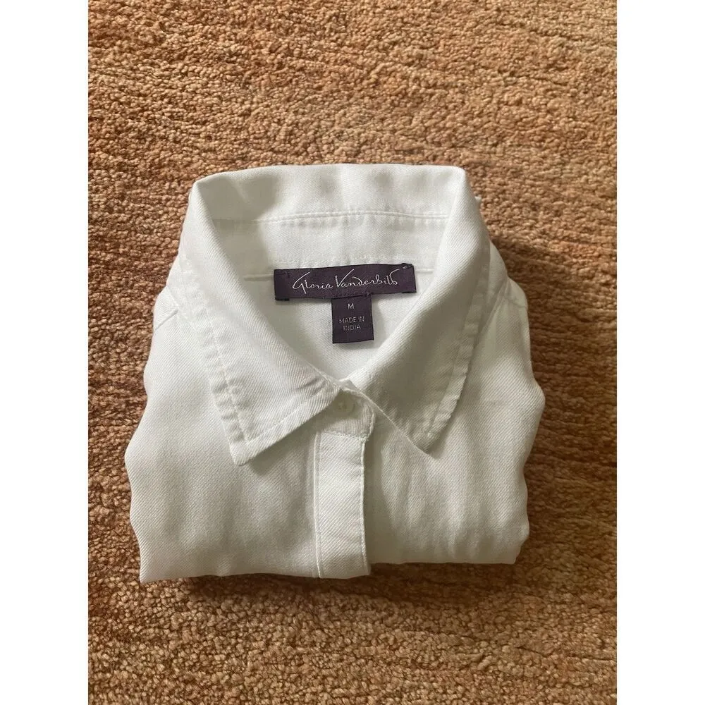 Gloria Vanderbilt White Button Front Blouse Dolman Short Sleeve Top Size M - Image 8