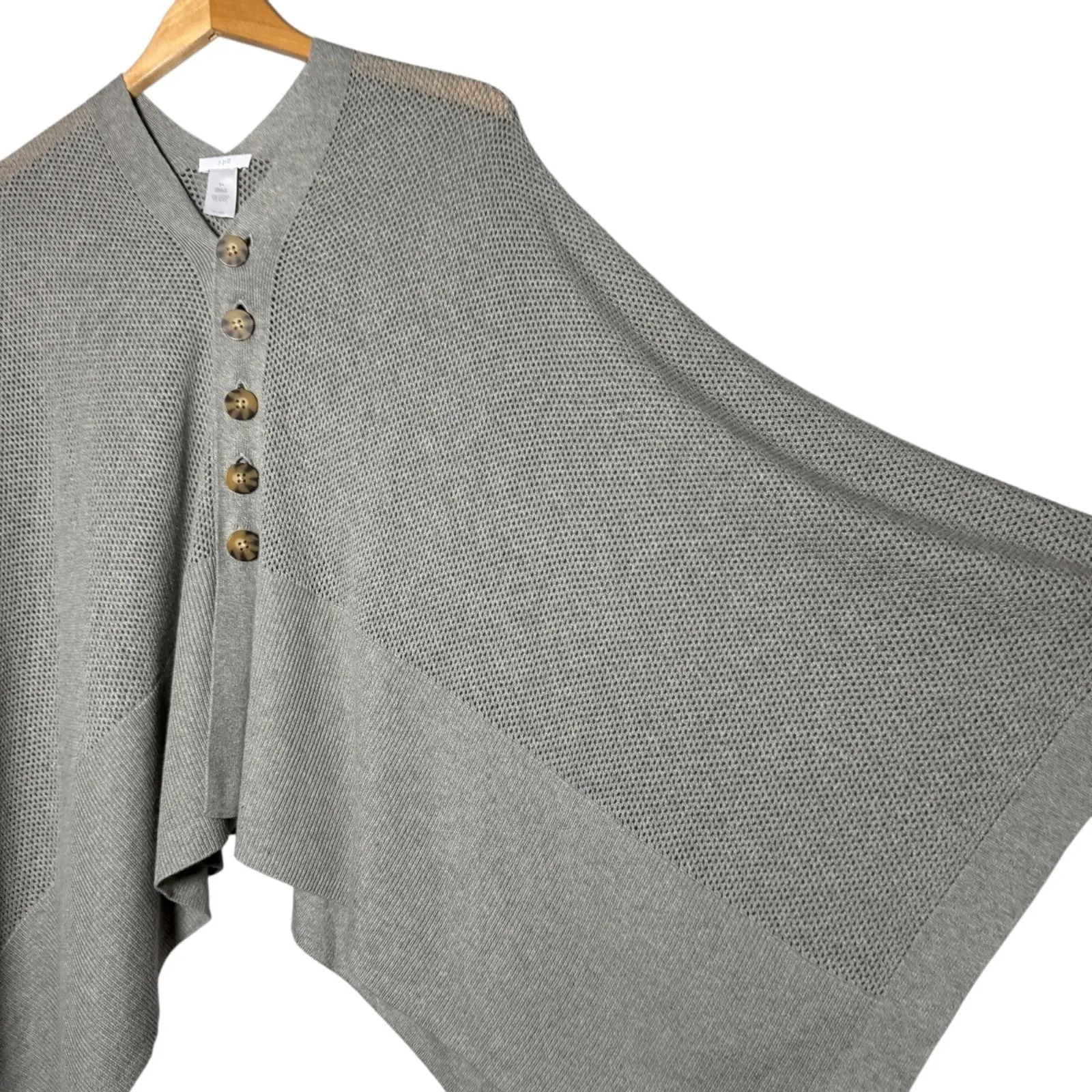 J.Jill Open Knit Poncho Cardigan Womens S/L Gray V-Neck Button Front Minimalist - Image 7