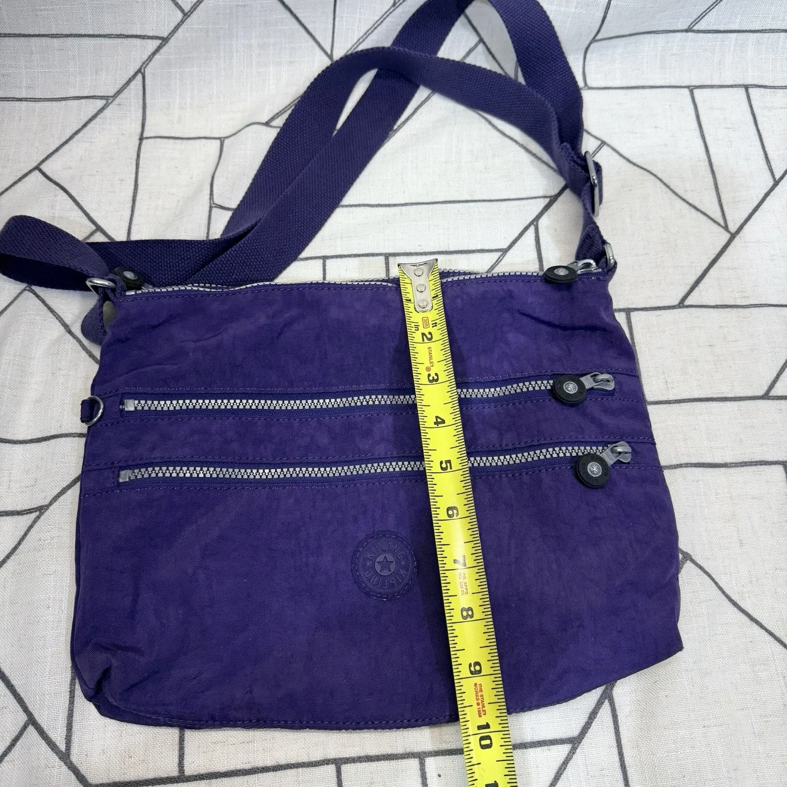 Kipling Crossbody Purse Shoulder Bag Purple Stamped Nylon Lightweight NO MONKEY - Image 10