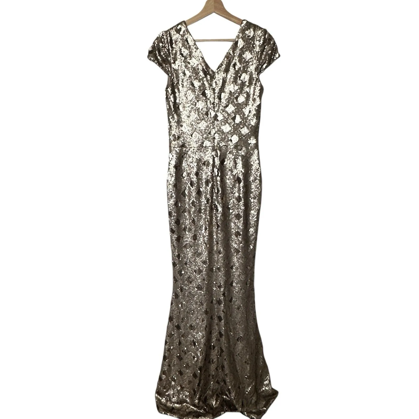 Dress The Population Lina Cap Sleeve Gold Sequin Gown Maxi Dress Feminine L - Image 16