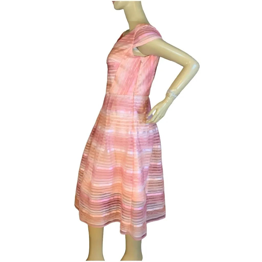 VINTAGE 1960'S PINK CHIFFON OMBRE STRIPED PARTY DRESS WITH SEQUINS (M) Size M - Image 5