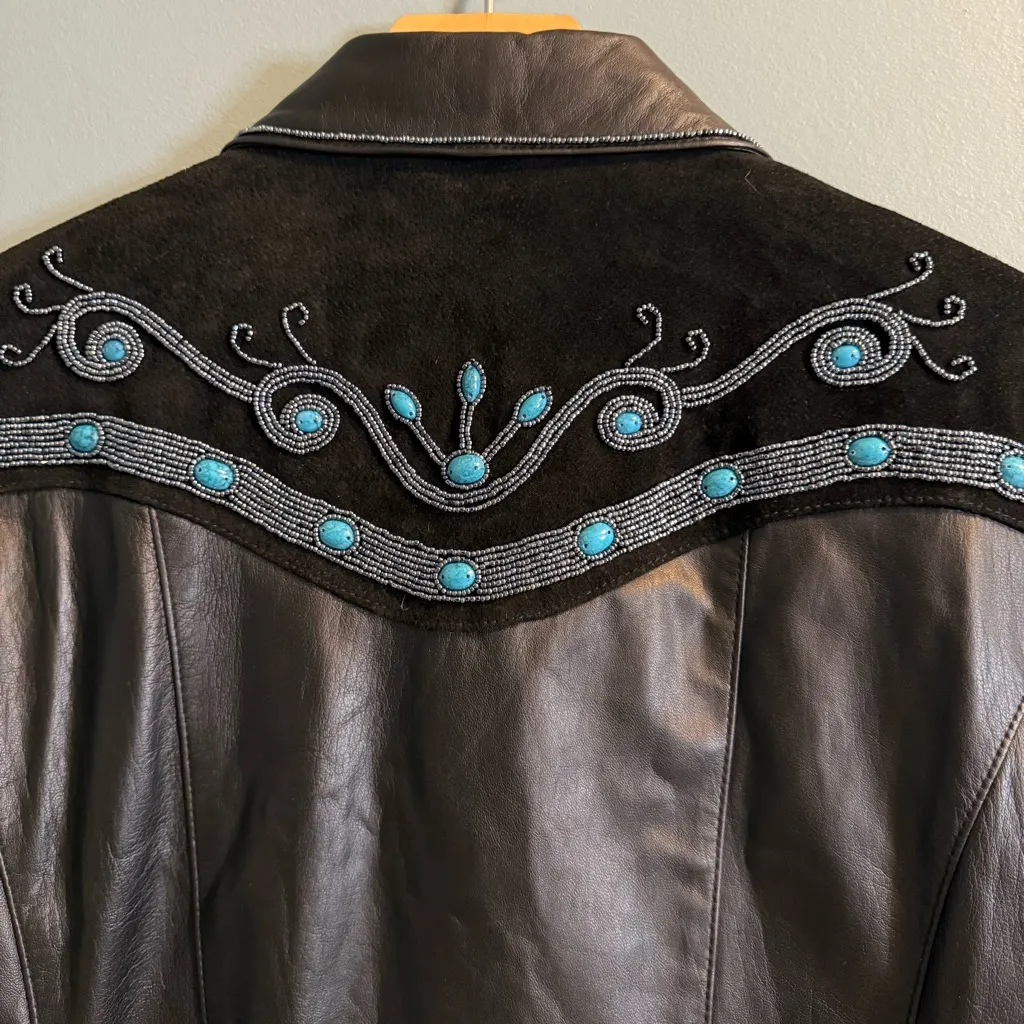 Cripple Creek Leather Suede Snap Down Western Style Shirt Black Size XL - Image 8