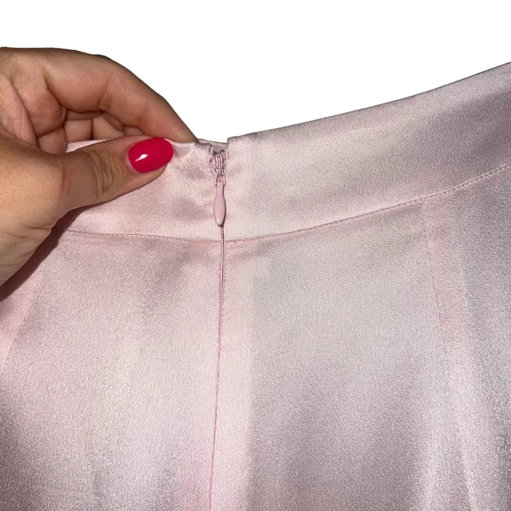 Satin Midi Skirt With Slit In Blush Pink - Image 6