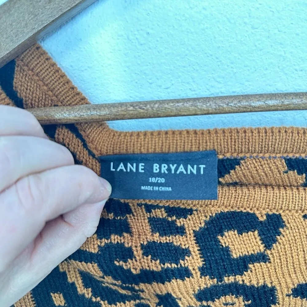 Lane Bryant Leopard Print One Shoulder Sweater‎ 18/20 Brown & Black Knit Womens - Image 6