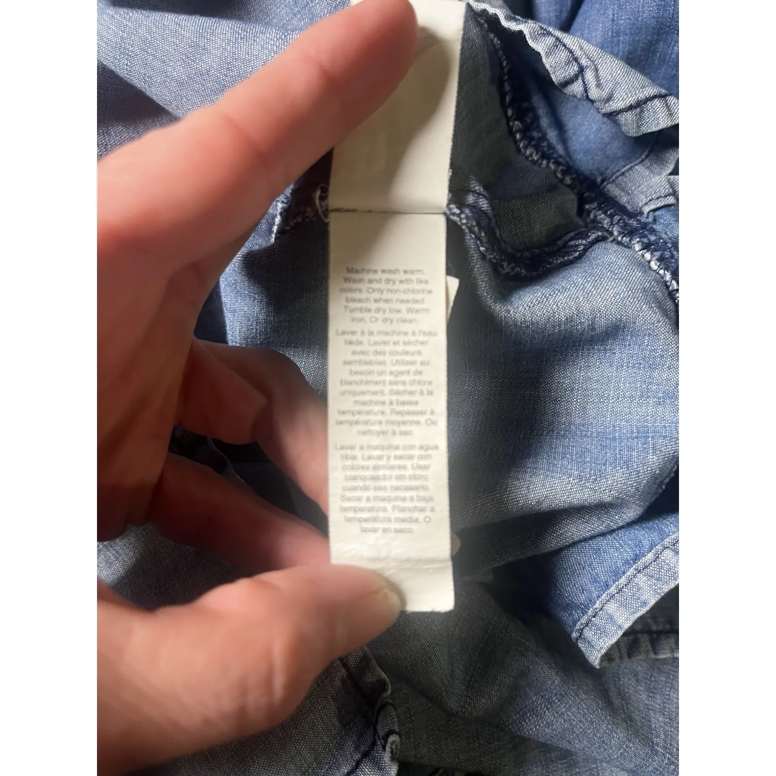 Gap Women's Medium Chambray‎ Denim Long Sleeve Tunic Dress Blue V Neck - Image 8