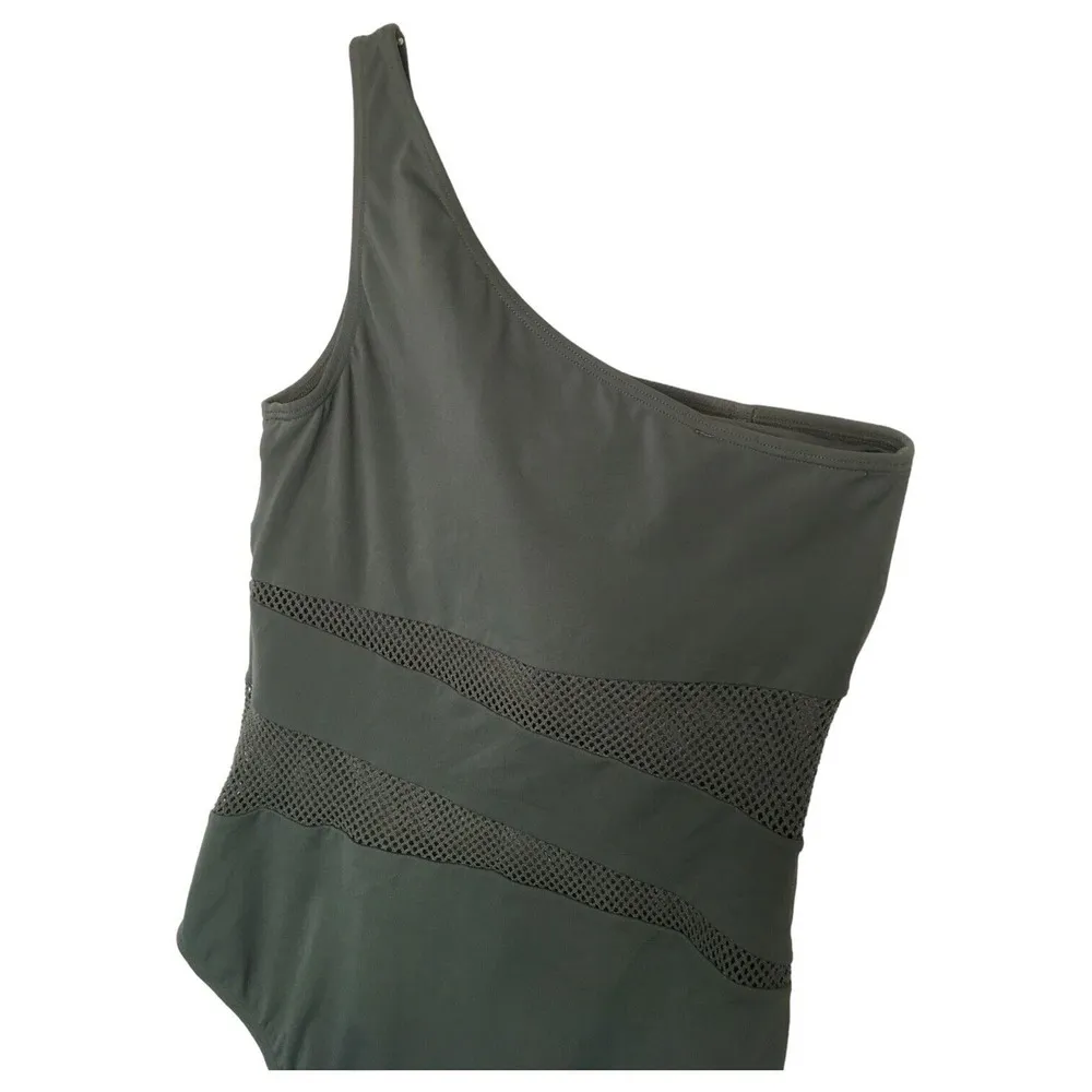 Carmen Marc Valvo Swimsuit Womens 14 One Shoulder Mesh One Piece Padding Green - Image 8