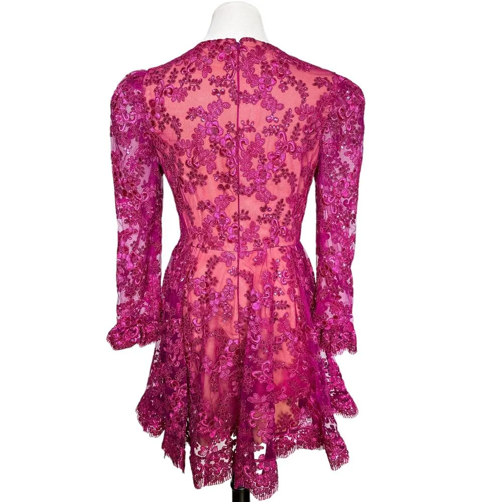 Helsi NEW Lily Embroidered Sequin Lace Long Sleeve Semi Sheer Dress Pink Medium - Image 5