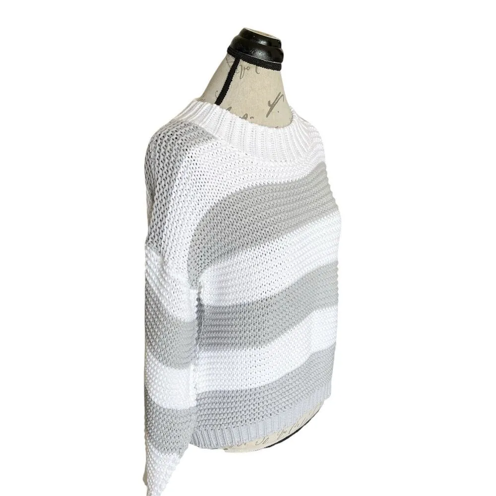 In The Style Womens Sweater Size 6 Chunky Knit Striped Gray White Round Neck - Image 3