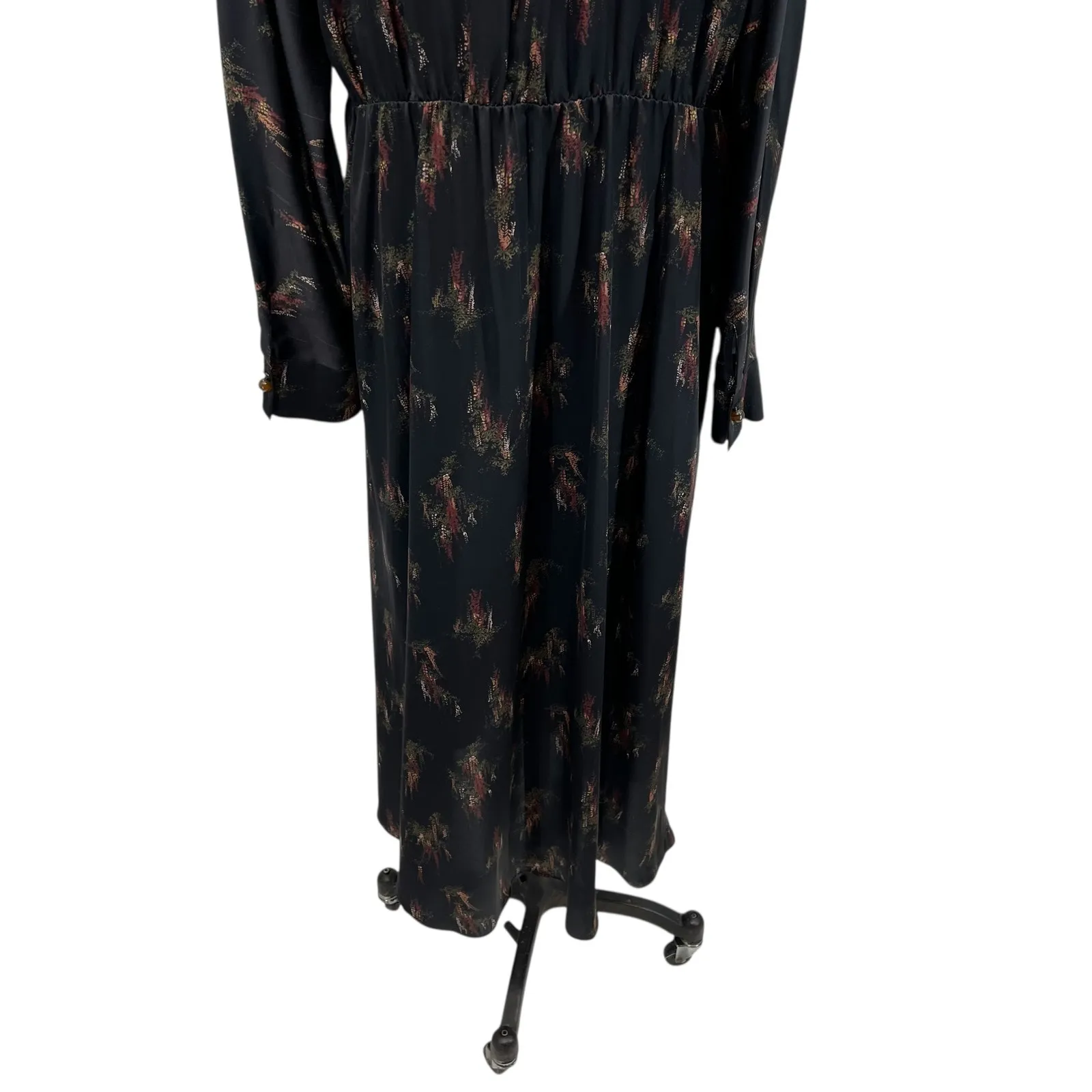 Vince Wisteria Wrap‎ Dress Midi Satin Long Sleeve Black Size XL *Damaged - Image 15