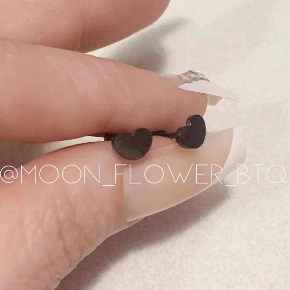 Black Stainless Steel Heart Barbell Earrings - Image 2