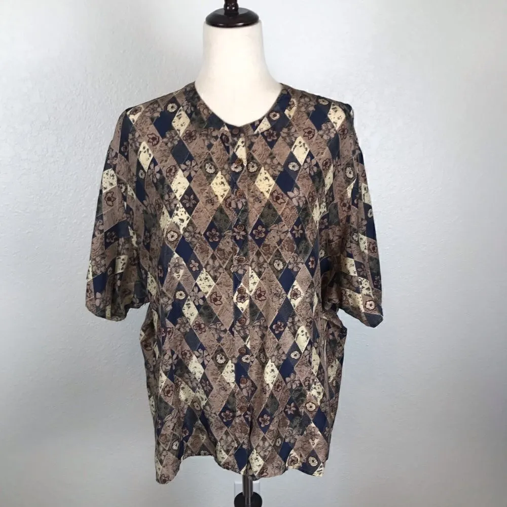 Vintage Y2K 100% silk button up blouse 22 Brown Size undefined - Image 4