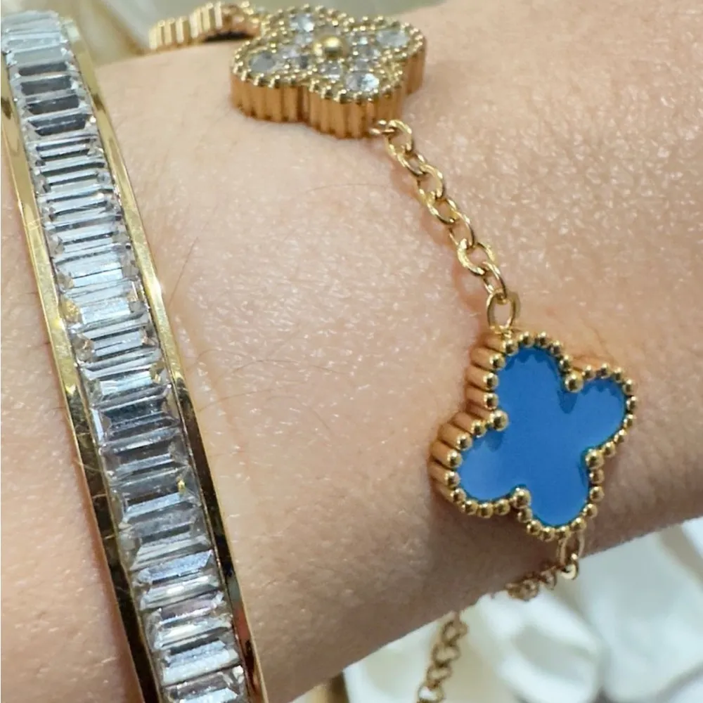 Gold and Blue Clover Bracelet - Image 2