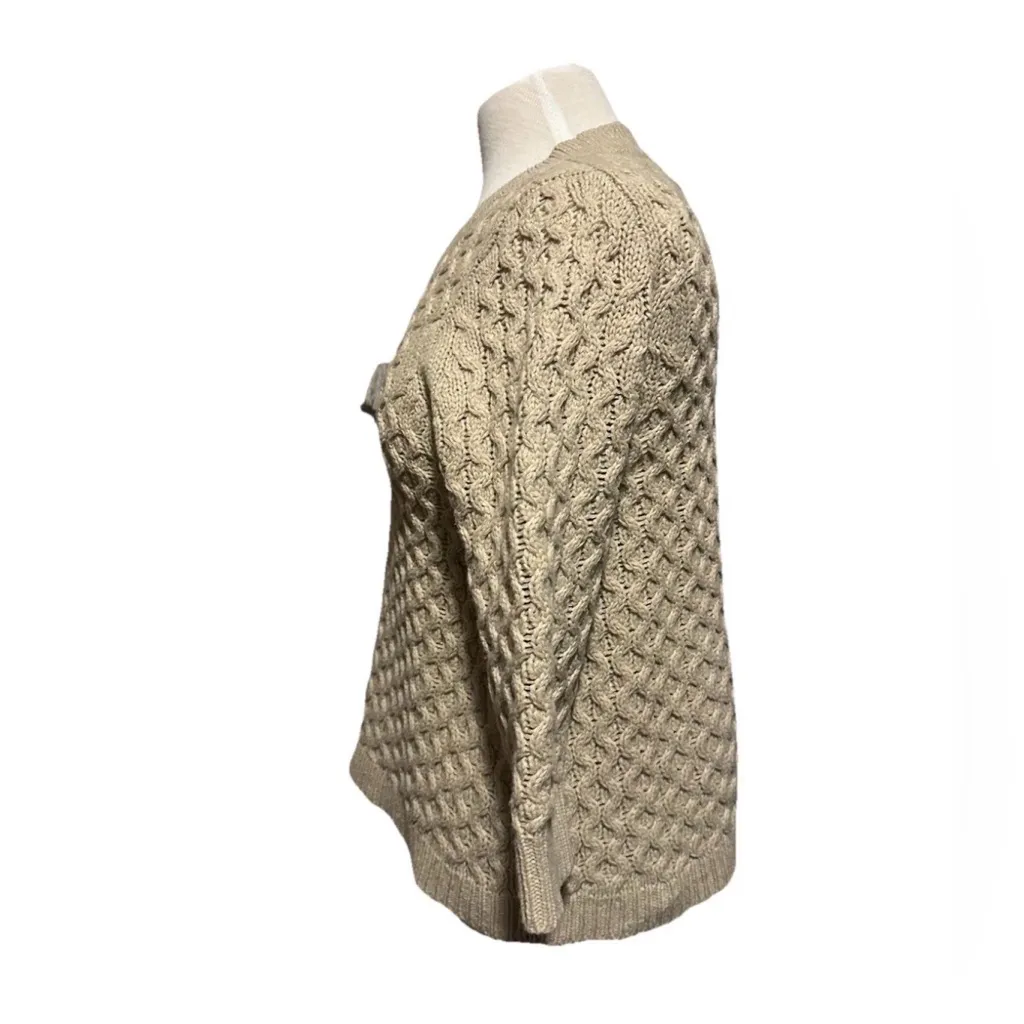 j crew Tan sweater honeycomb knit size Small Chain link 100% Merino Wool - Image 2