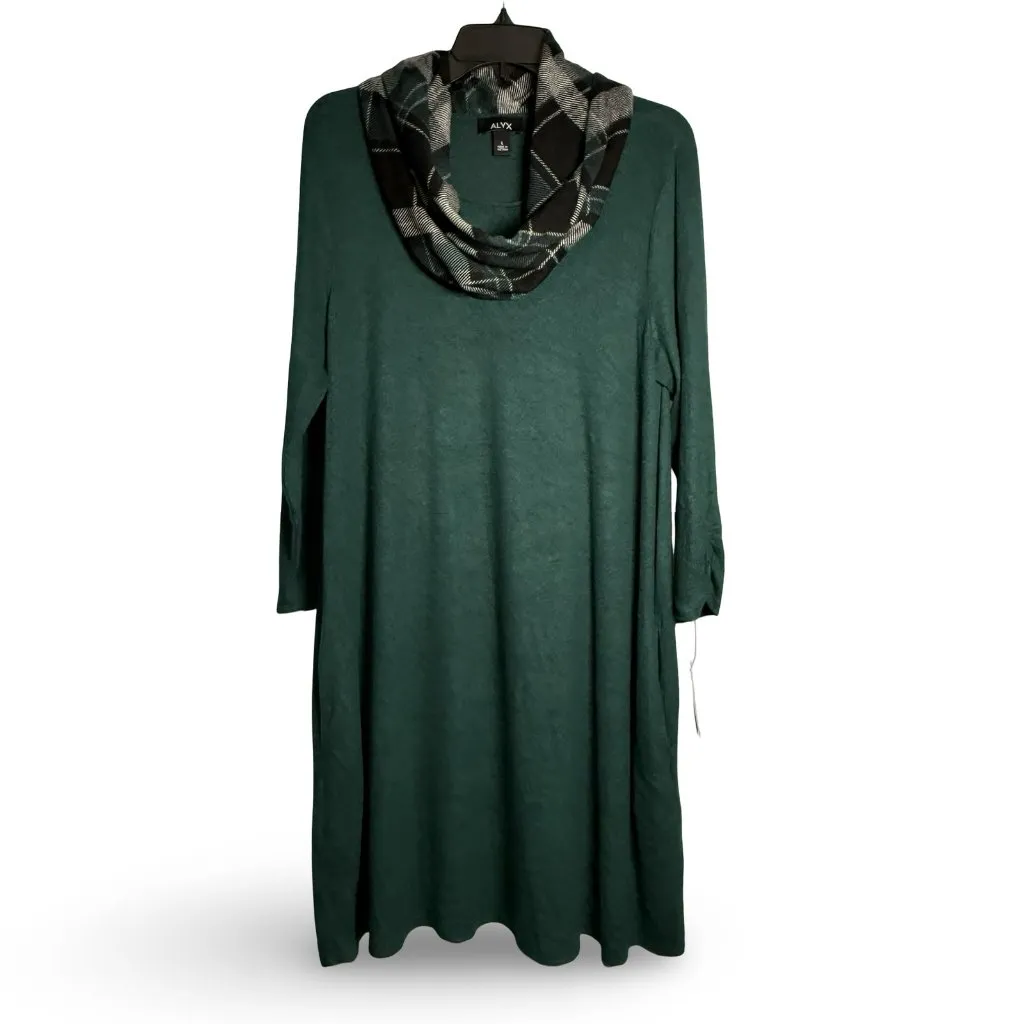 Alyx Knit Shift Dress Womens L Forest Green 3/4 Sleeves Pockets Removable Scarf Size L - Image 3