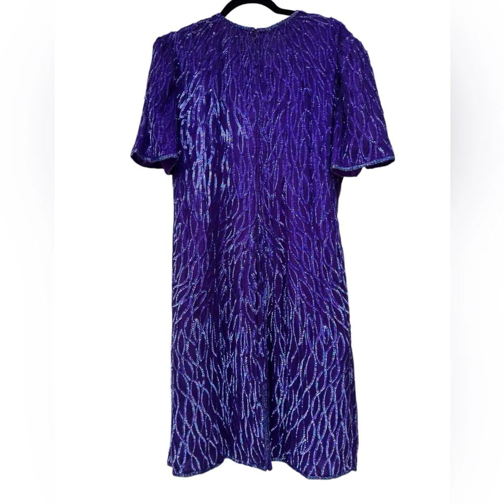 Laurence Kazar Vintage Beaded Purple Sequin Silk Party Dress Size XL in EUC - Image 3