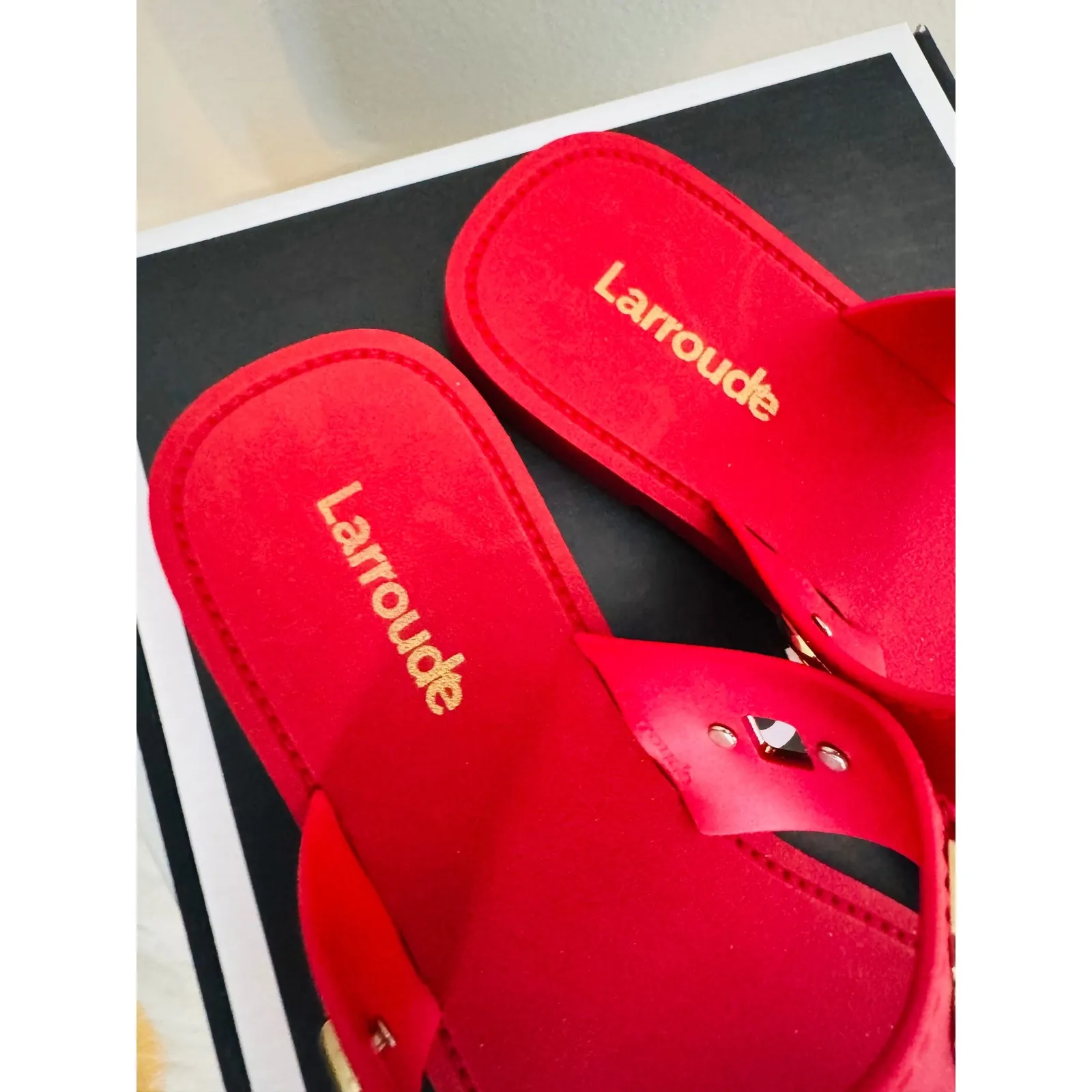 Larroudé Milan‎ Slide Cushioned Sandal (Women), Scarlett Red, Size 8/9, NWT - Image 9