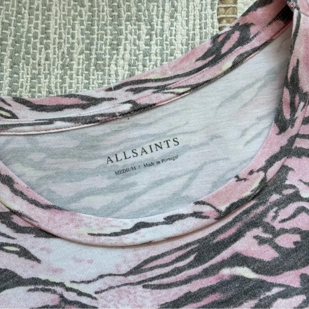 Allsaints Tygers Brooke Pink Grey White Animal Print Muscle Tee Women’s Medium - Image 10
