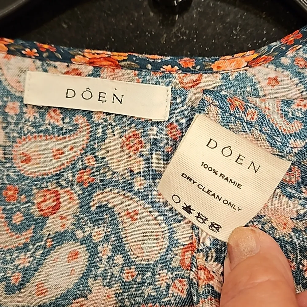 💕DOEN💕 Cecily Dress ~ 100% Ramie Teal Canterbury Paisley Print XL NWOT Blue - Image 16