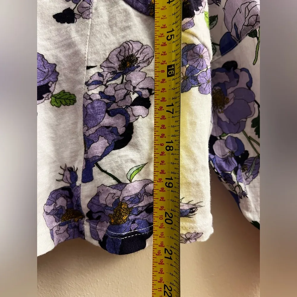Anthropologie Purple Floral Ruched Crop Top Balloon Sleeves L - Image 7