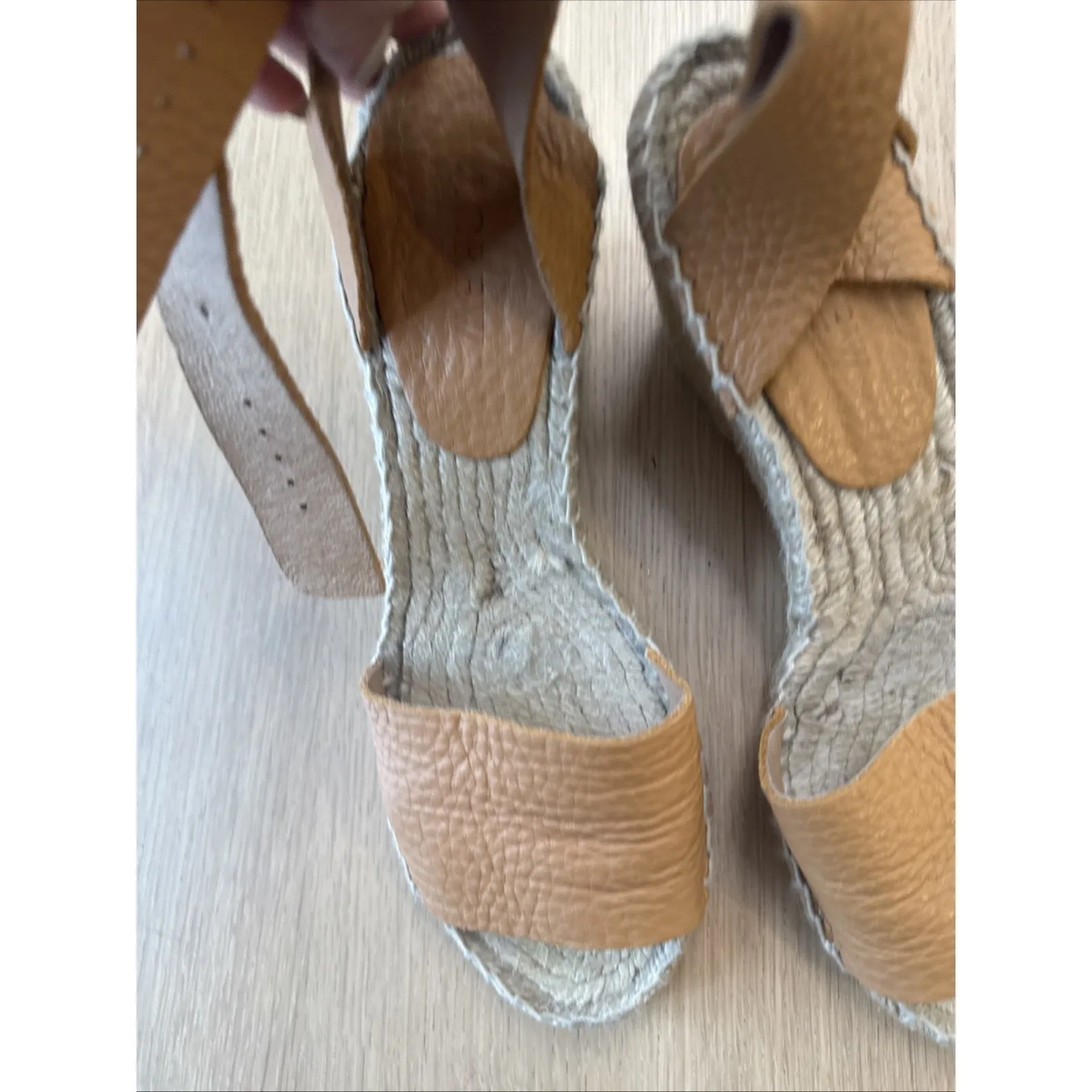 J Crew Dusty Cypress Corsica Tumbled Leather Wedge Espadrilles Sandals 8 - Image 3