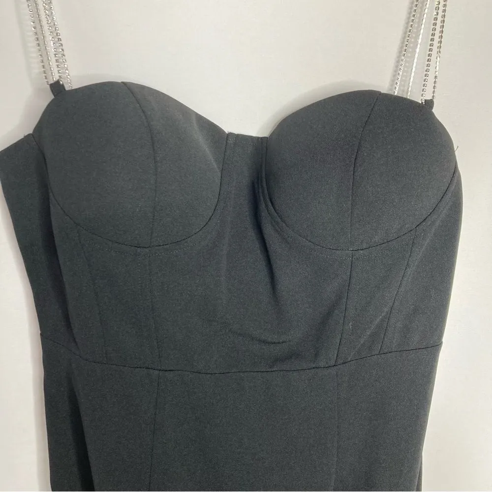 JJ’s House Black and Rhinestone Chain Strap Bodycon Mini Dress Large NWT - Image 13