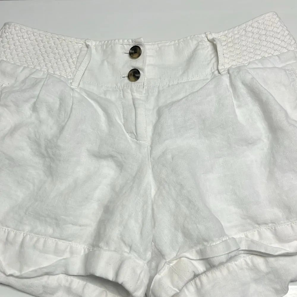 Ann Taylor LOFT White Linen Lined Shorts w/ Pockets & Basketweave Accents- Sz 10 - Image 11