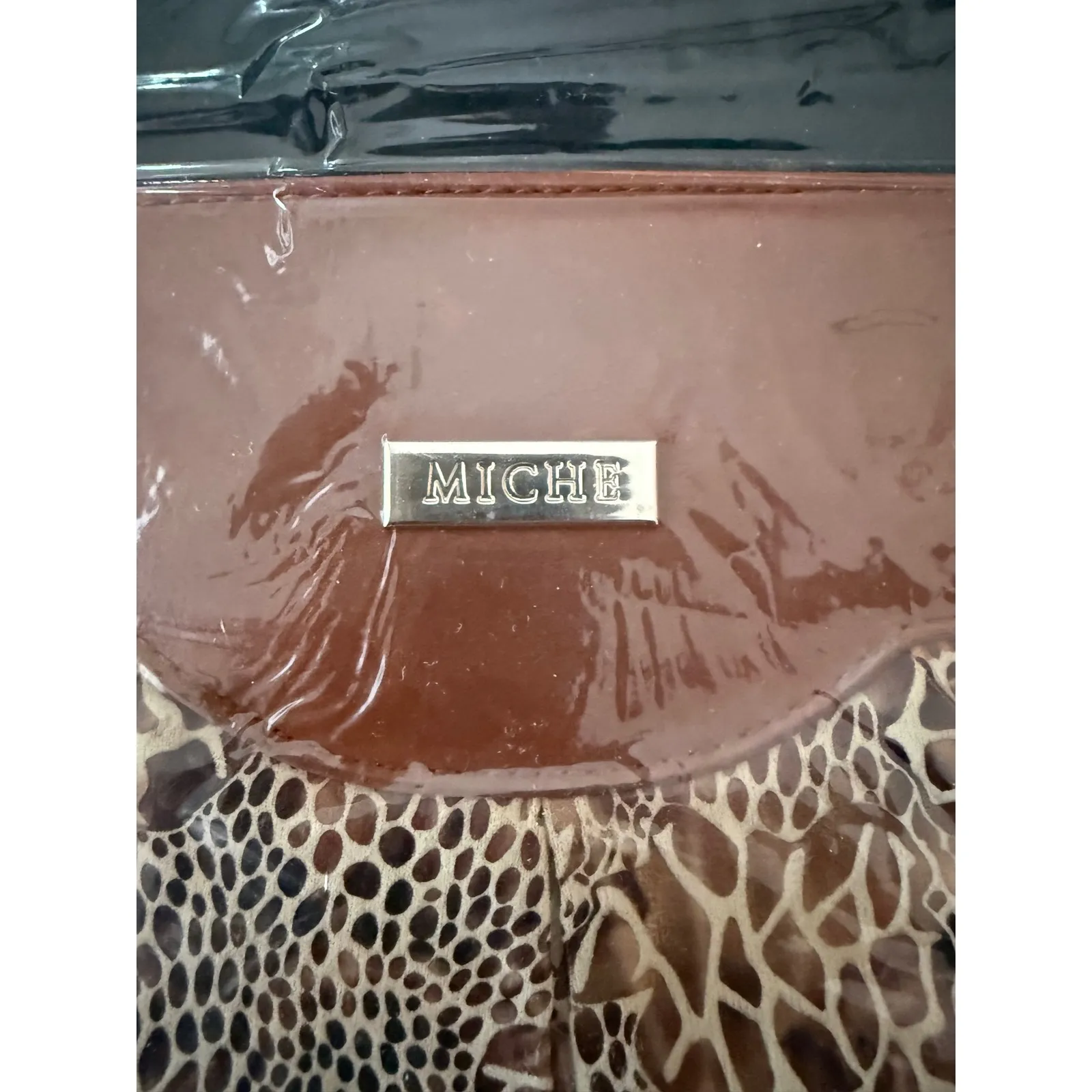 MICHE Clutch Handbag Brown Leopard Print Convertible Wallet Organizer shell only - Image 2