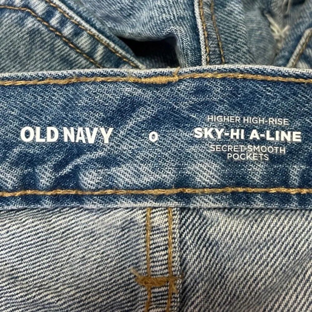Old Navy Blue Medium Wash Sky Hi A Line Distressed Denim Jean Shorts Size 0 - Image 4