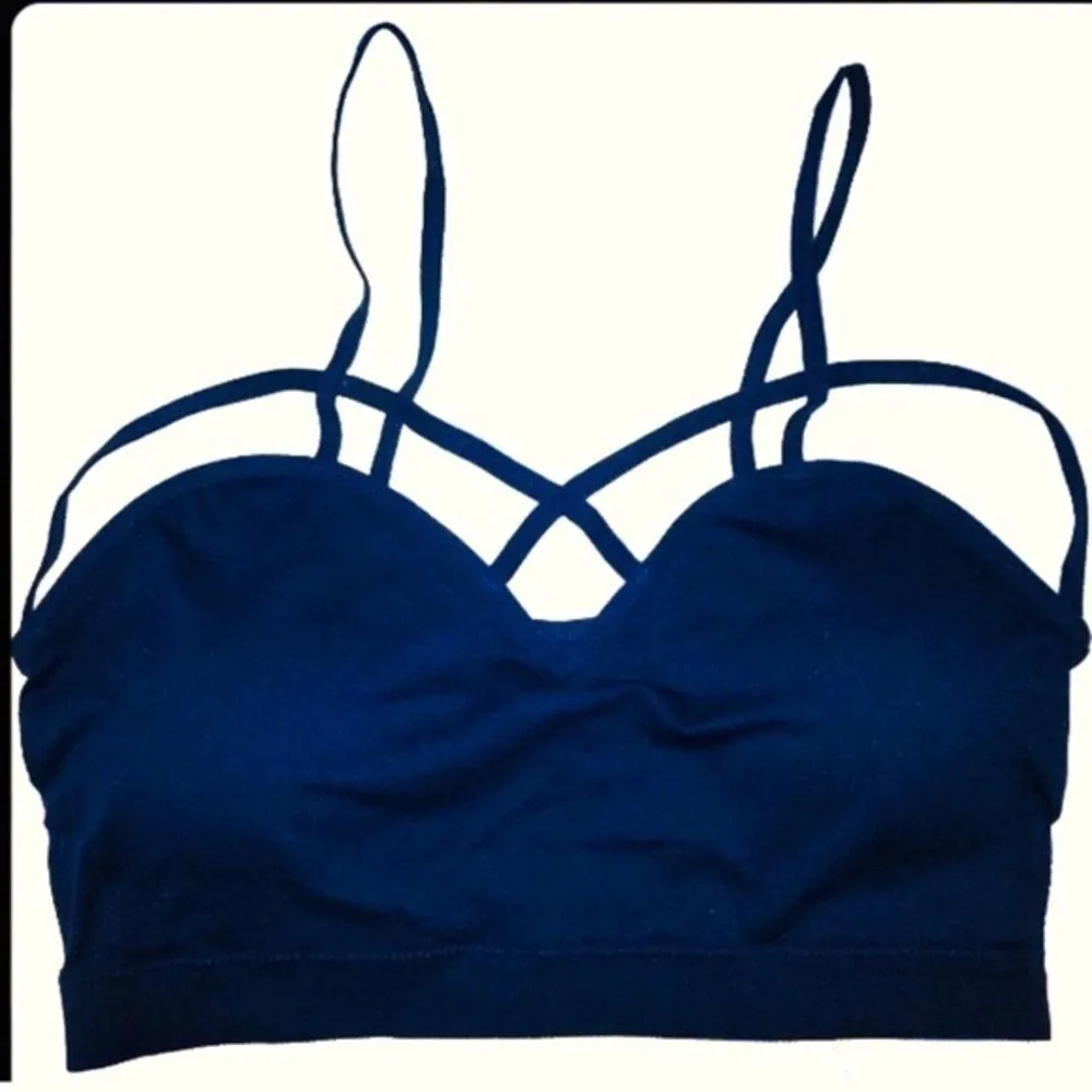 Navy Blue Strappy Padded Wire-Free Bra Size Small/Medium - Image 2