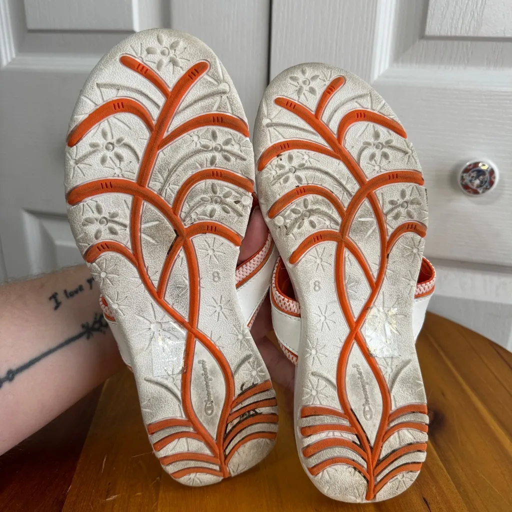 Champion orange white memory foam flip flops size 8 - Image 6