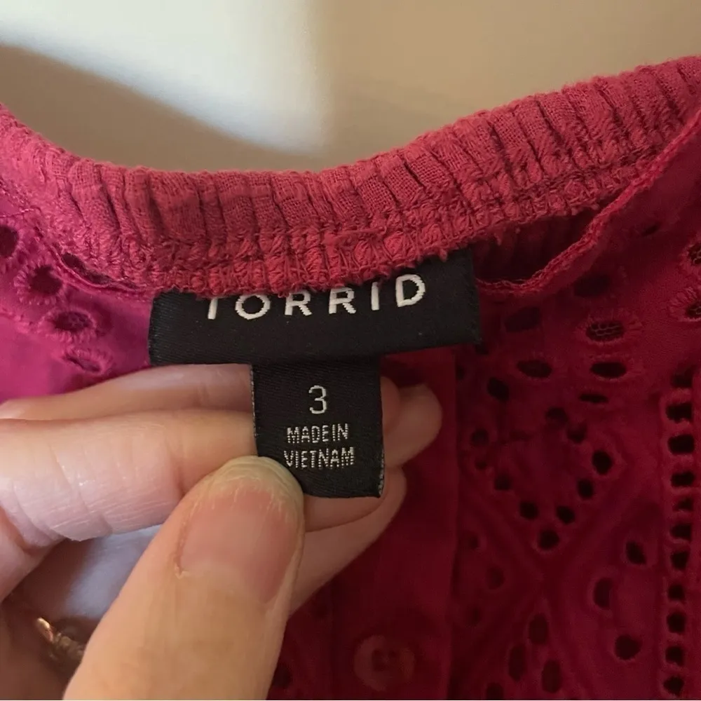 Torrid Babydoll Cotton Window Pane Button Front Tank in Red Bud - Image 7