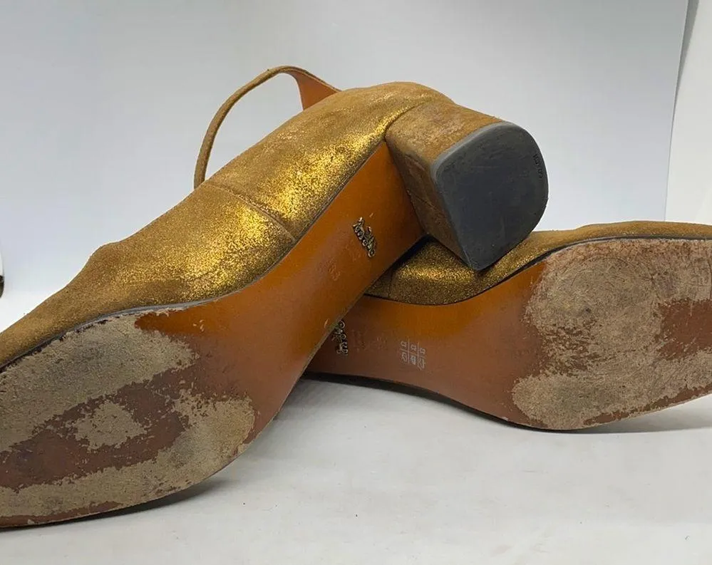 Gold Suede Kitten Heels Ankle Straps 8.5 - Image 8