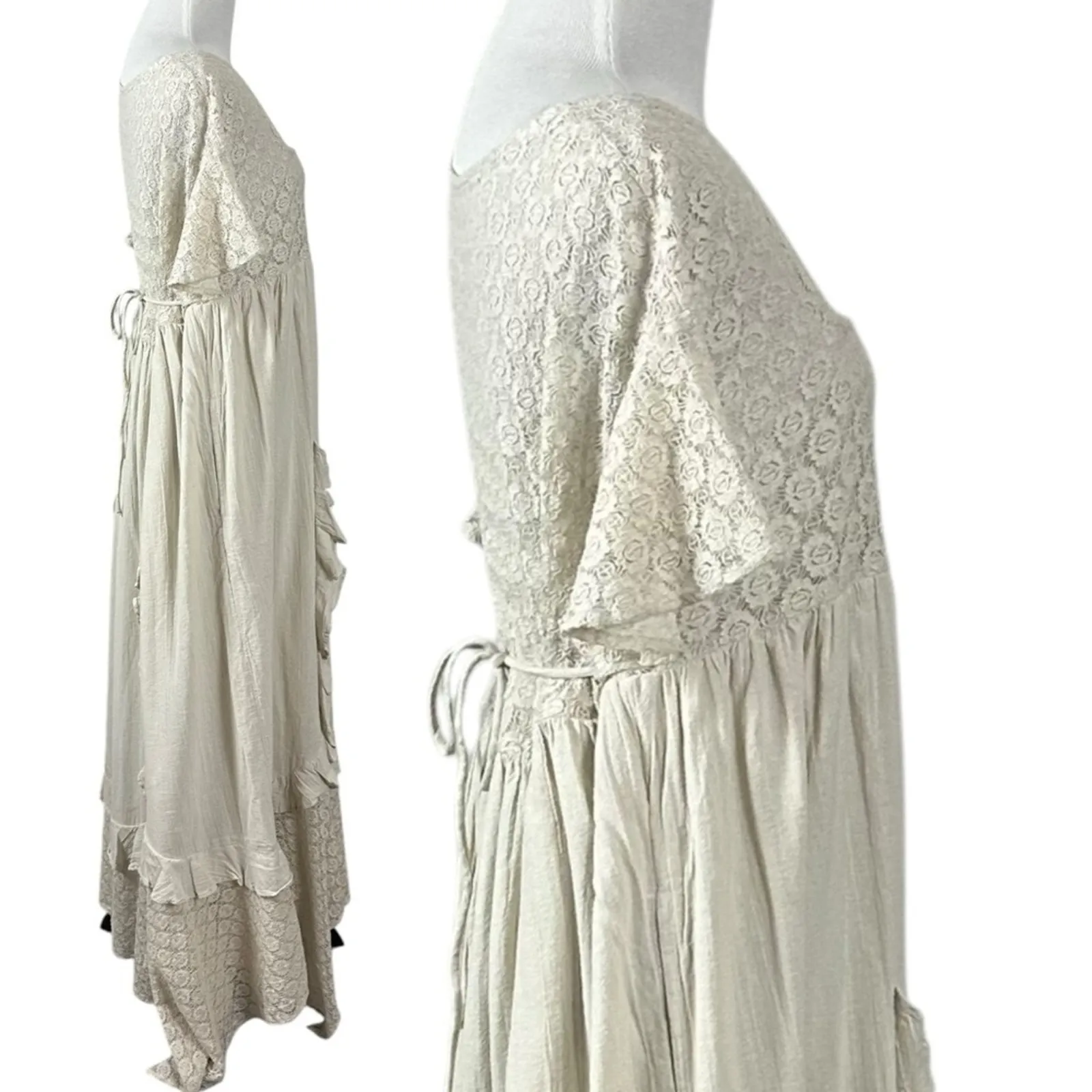 Free People Ethereal Bohemian Bring The Romance Midi Maxi Dress Neutral Large - Image 10