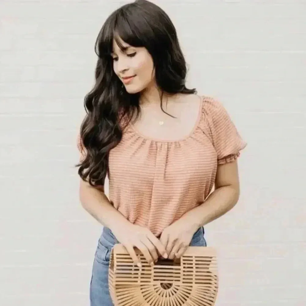 Madewell Texture & Thread Short Sleeve Peasant Blouse Top Small - Image 2