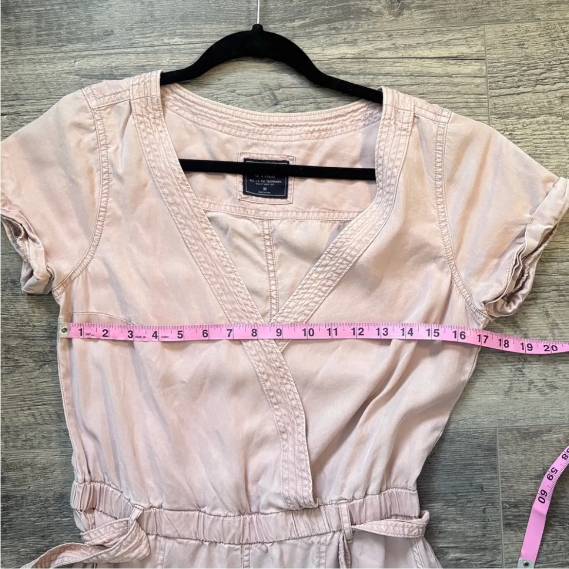 Abercrombie & Fitch Womens Jumpsuit Pink V-Neck Short Sleeve‎ Belted Casual - Image 5