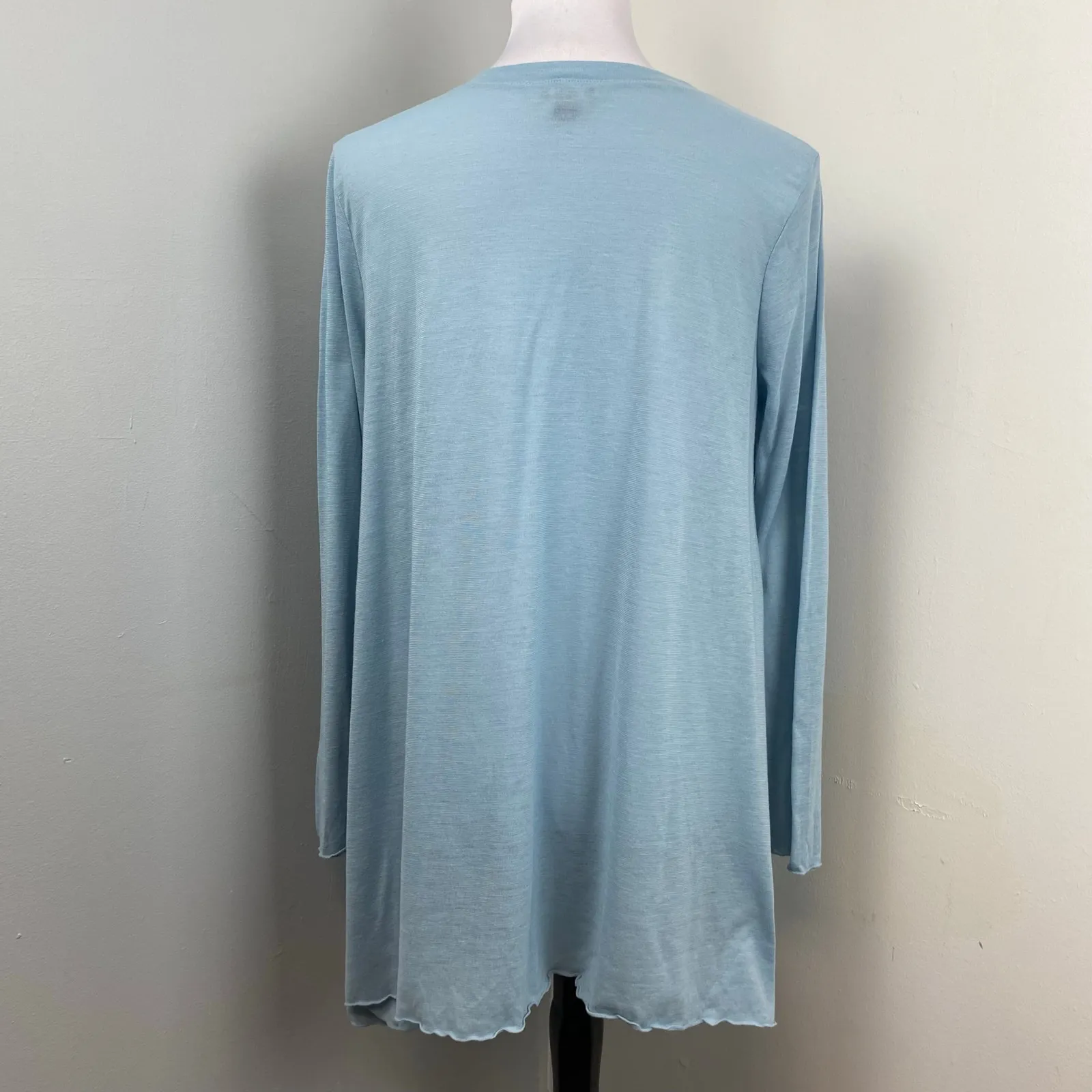 J Jill Light Blue V Neck Button Down Sharkbite Cardigan Sweater Medium - Image 4