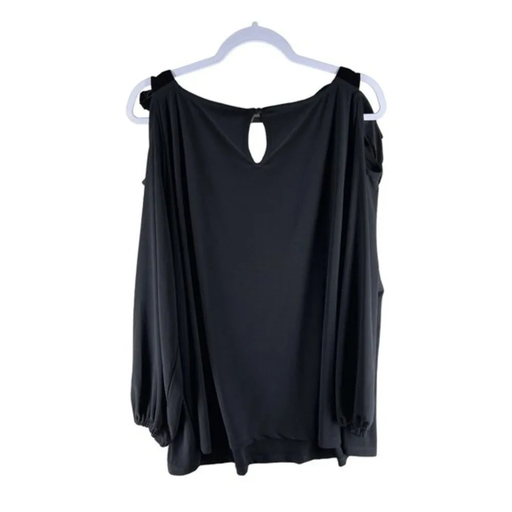 INC Womens Tops Size 3X Black Stretch Jersey Knit‎ Velvet Bow Cold Should… - Image 2