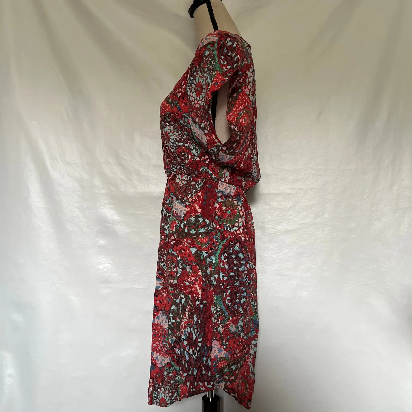 CAbi Mosaic Print V-neck Boho Dress Size M Garden Global Retro 70s Artsy Tribal - Image 7