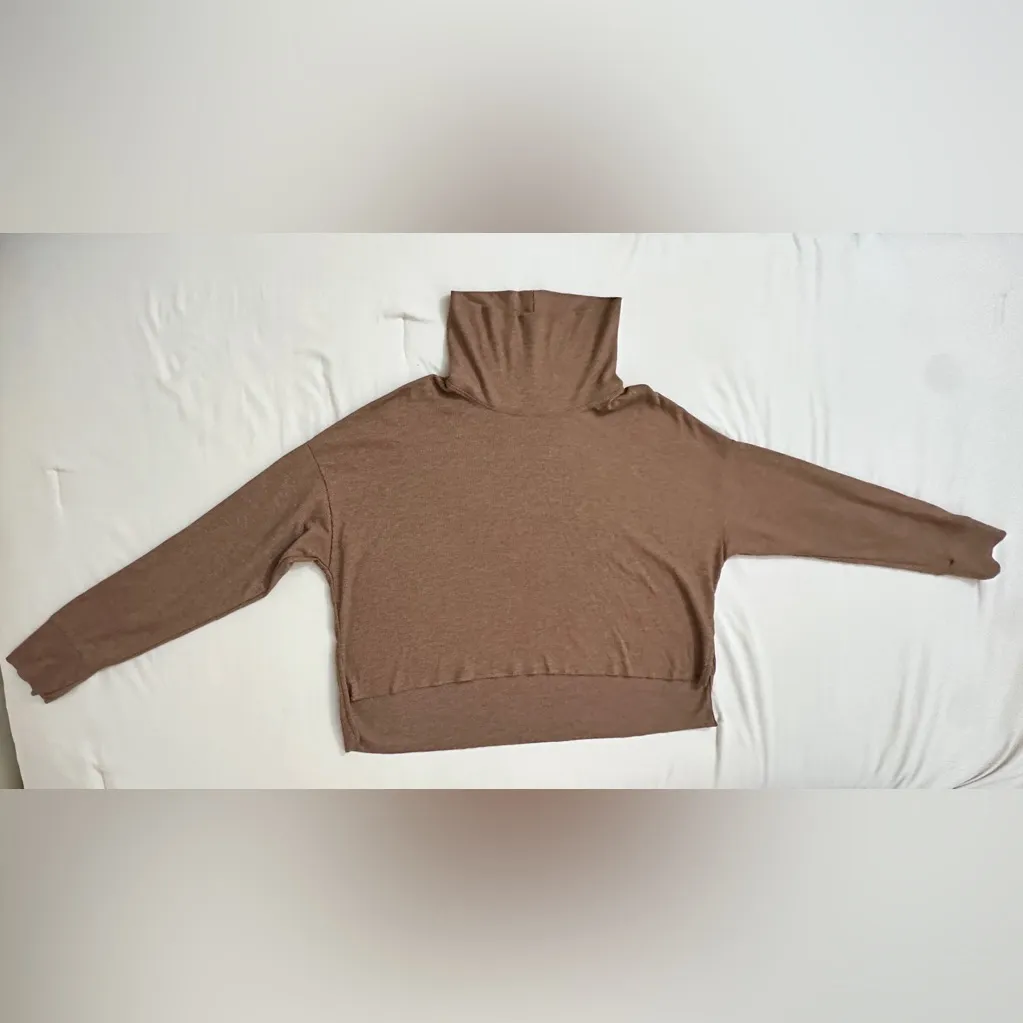 American Eagle Waffle Knit Crop Turtleneck - Brown - S - Image 6